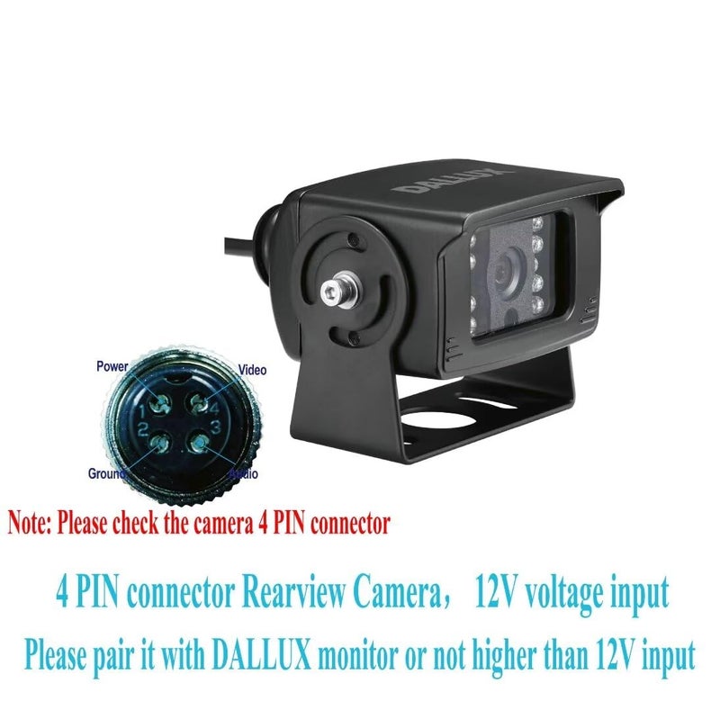 DALLUX Bus Truck Vehicle Backup Cameras Wide View Angle cab cam Rearview Reverse Waterproof Night Vision 4 PIN Cam for Travel Trailer/Pickup/Van/RV Camper/Motor Home (12V,package not include extension cable) - Image 2